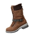 thumbnail image 2 of EKVAHL Women's Mid‑Calf Winter Boots, Non‑Slip Faux Suede Lace‑Up Boots, Block Heel Casual Walking Shoes For Cold Weather Brown, 2 of 5