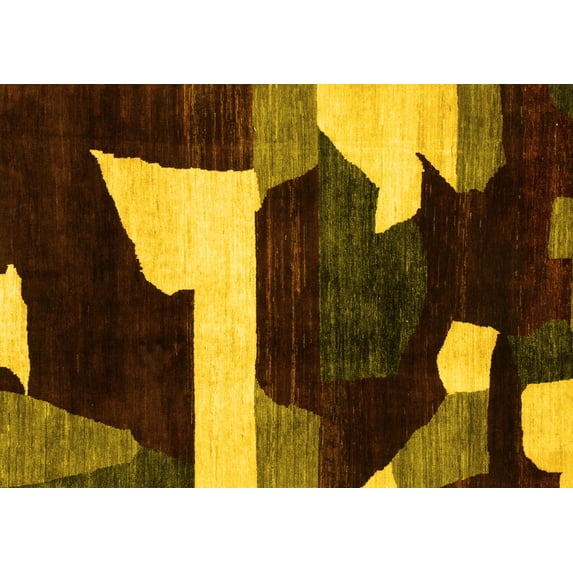 Ahgly Company Machine Washable Indoor Rectangle Oriental Yellow Modern Area Rugs, 8' x 12'