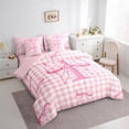 thumbnail image 3 of Homewish Cartoon Pink Letter T Bedding Comforter Set 7 Pieces, Cute Buffalo Plaid Full Bedding Set, Teens Kids Girls Female Reversible Fitted Sheet Flat Sheet, Super Cozy Room Decor, 3 of 7