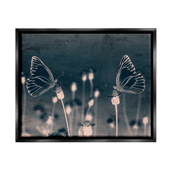 Stupell Industries Abstract Grey Butterflies Meadow Animals & Insects Painting Black Floater Framed Art Print Wall Art