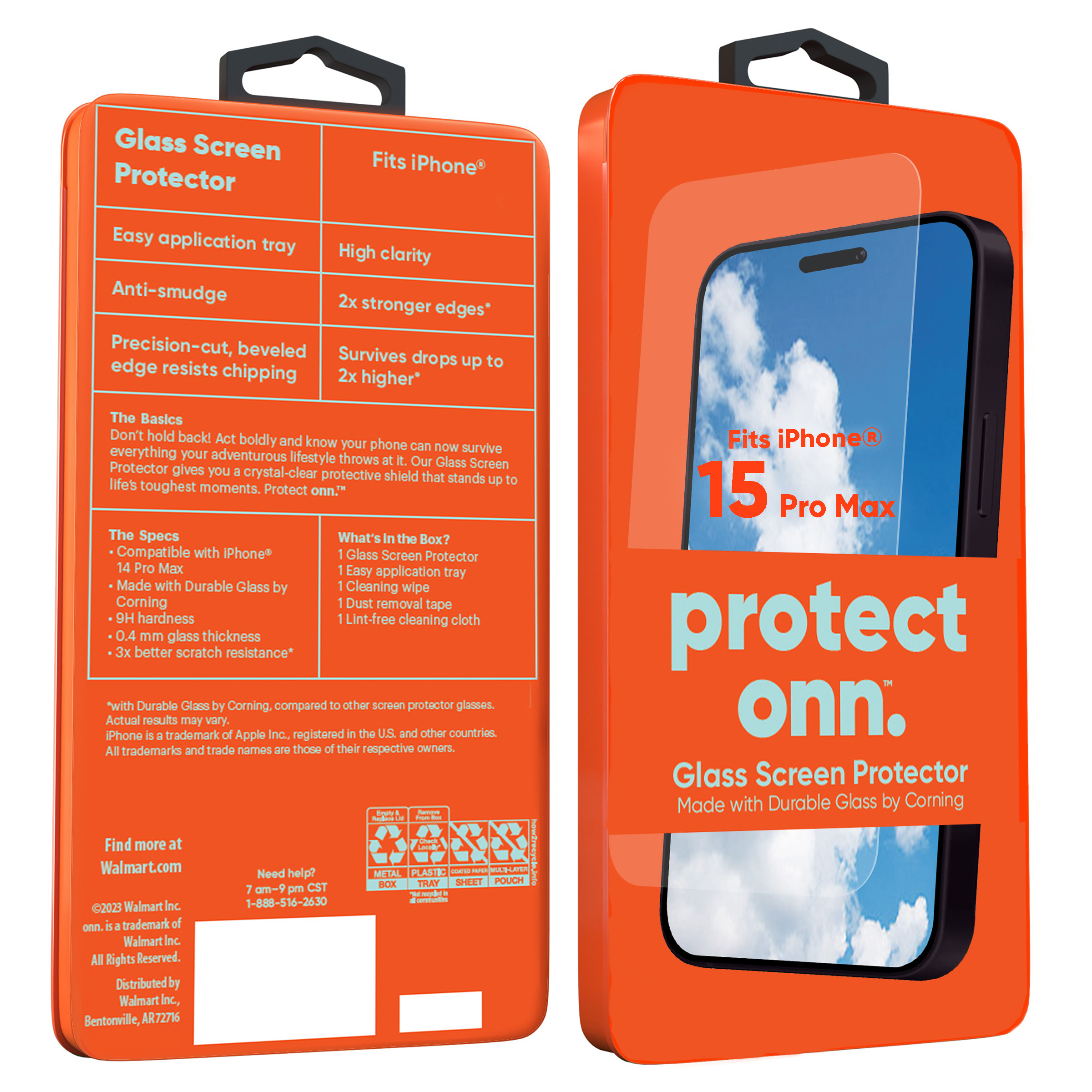 onn. Corning Glass Screen Protector for iPhone 15 Pro Max