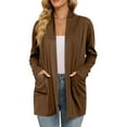thumbnail image 2 of WTOBBY Women's Lightweight Cardigan Sweater Open Front Long Sleeve Thin Knit Jacket Casual Loose Fit Cover Up with Pockets Breathable Layer for Spring Fall,Coffee S, 2 of 6