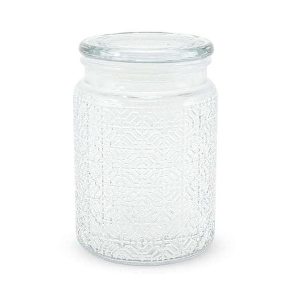Unique Bargains 1 Pc 23.67oz Decorative Glass Jar with Lid Round Window Paper Pattern Multipurpose Containers Clear