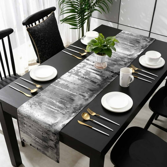 Grey Cotton Linen Small Table Runner 13 x 60 inch Modern Oil Painting Art Forest Non-slip Rectangular Dining Table Decor for Wedding Party Holiday Dinner