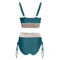 thumbnail image 4 of MKLEKYY Trajes De Baño Completo Mujer Women High Waisted Bikini Sets Swimsuits Color Block Two Piece Drawstring Bathing Suit, 4 of 5