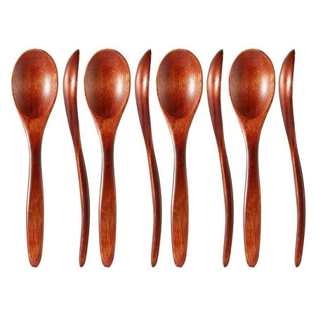 

8 Pieces Wooden Spoons for Eating Natural Soup Wood Cooking Teaspoon Condiment Mixing Honey Tea