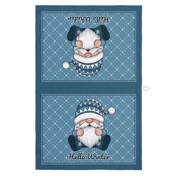 Christmas Gnomes 1 Pack Kitchen Towel, Water Absorbent Dish Towel, Winter Xmas Snowflakes Textured Blue Decorative Hand Towels - Quick Drying Cloth for Cooking Baking, 18x28 Inch