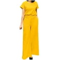 thumbnail image 2 of Ashirexll Vacation Outfits for Women, Two Piece Sets for Women, Round Neck Short Sleeve Top and Wide Leg Long Pants Set, 2 of 6