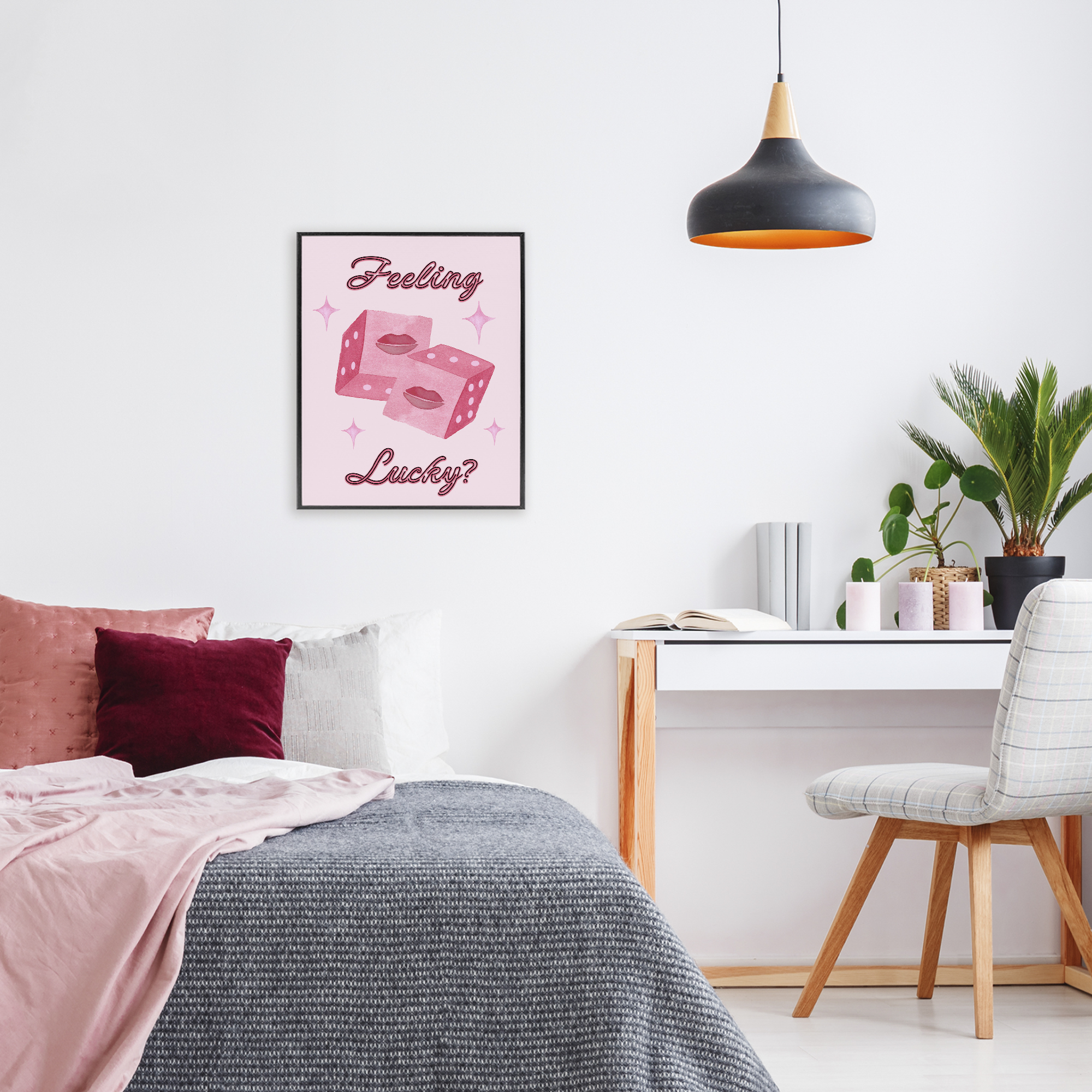 Feeling Lucky? Dice Black Framed Giclee Art, design by Nina Jacobs