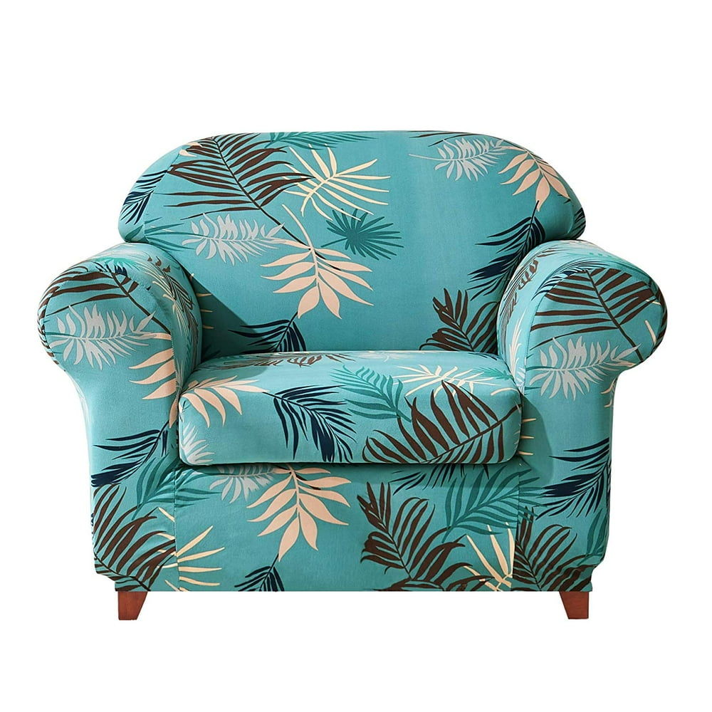 Subrtex Stretch 2Piece Leaf Floral Print Armchair Slipcover, Aqua