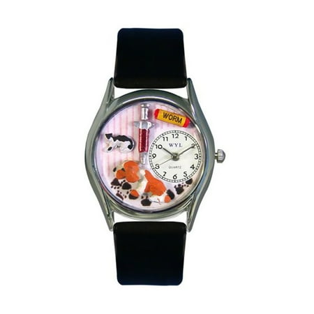 Whimsical Veterinarian Black Leather And Silvertone Watch
