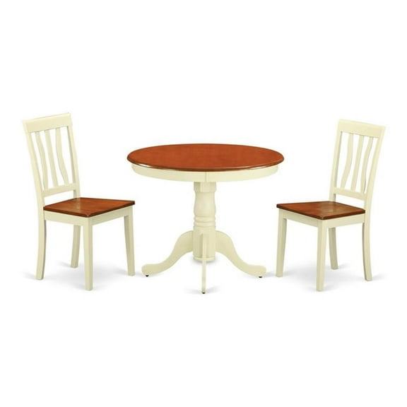 East West Furniture Antique 3-piece Wood Dining Set in Cream and Cherry