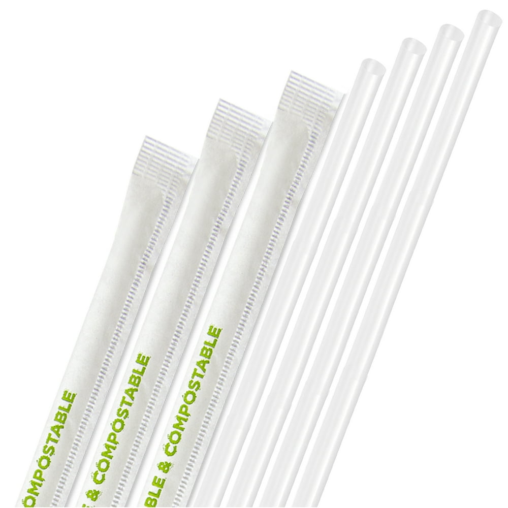 [400 Pack] Compostable Straws 7 3/4 Inch Long Clear Disposable Straws