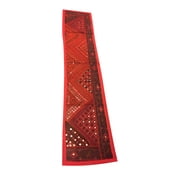 Mogul Banjara Table Runner Red Embroidered Mirror Work Table Throw Tapestry