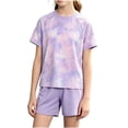 thumbnail image 2 of ITSAME Girls Athletic Outfits 2-Piece Quick-Dry Tie-Dye Print T-Shirt and Shorts Summer Outdoor Sport Set Purple Size 11, 2 of 5
