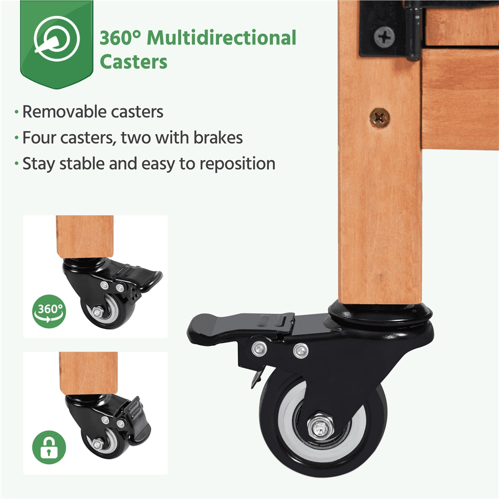 Renwick Rolling Garden Potting Bench Table with Locking Casters, Brown