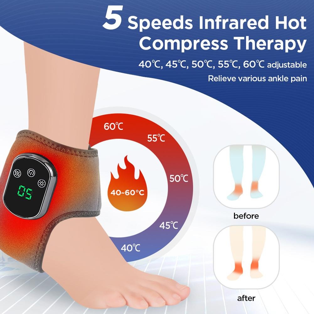 GUIREN Ankle Foot Massager with Hot Compress and Vibration, 3 Temperature Settings and 3 Massage Modes, Rechargeable Portable Design for Home, Office