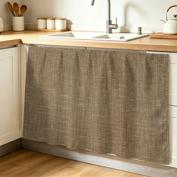 Vintage Brown Cabinet Curtain 32"Wx55"L,Dustproof Pantry Door Curtain W/ Self Adhesive Tape,Farmhouse Retro Dark Solid Color Linen Texture Tall Storage Cover Privacy Drape for Bathroom Kitchen