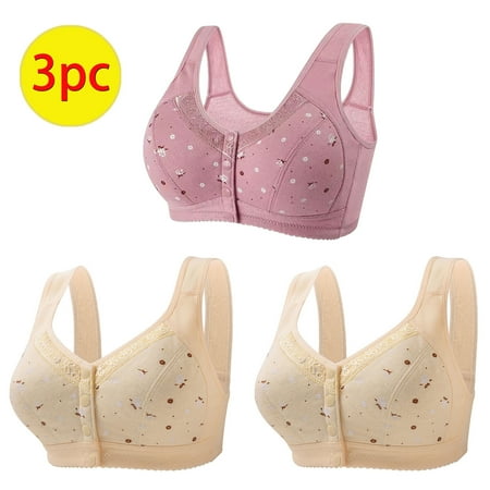 GERsome 3Pcs Assorted Color Everyday Bra Women s Plus Size Convenient Front Closure No Underwire Full Coverage Bras Comfort Wide Strap Sleep Bra for Women 3PCS#2Beige/Hot Pink XL