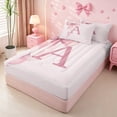 thumbnail image 2 of meiyoeat pink Bowknot Monogram A Zipper Twin Comforter Sets with Fitted Sheet and 2 Pillowcases,Watercolor Ribbon Initial Zipper Bedding Set,Pink Reversible,4-Piece, 2 of 7