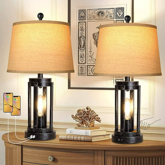 Set of 2 Touch Control Table Lamp with 2 USB Ports,Dimmable