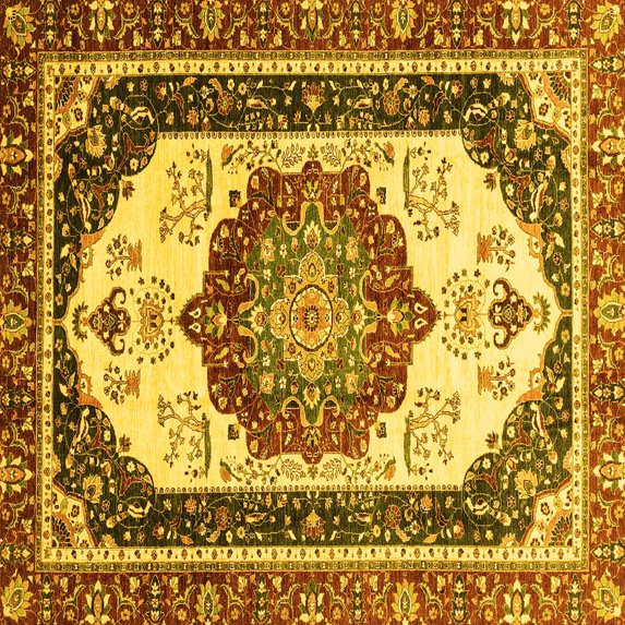 Ahgly Company Machine Washable Indoor Square Abstract Yellow Modern Area Rugs, 4' Square