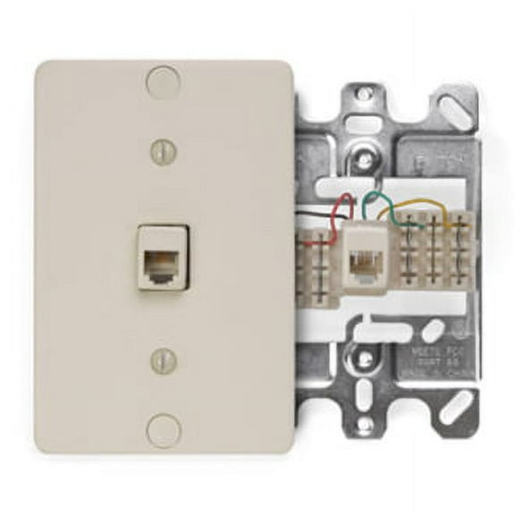 Leviton 40253-I Telephone Wall Phone Jack, 6P4C, Ivory