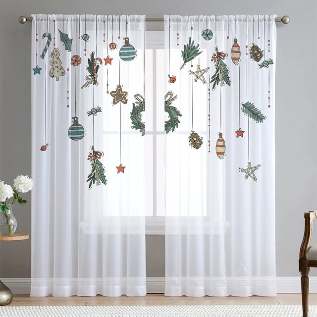 Goory Rideaux de Noël Luxe 2 Pcs Draperies Texturées en Lin Décoration Maison Rideau de Fenêtre Poche de Tringle Style Chambre-6 L:41 Pouces x H:91 Pouces