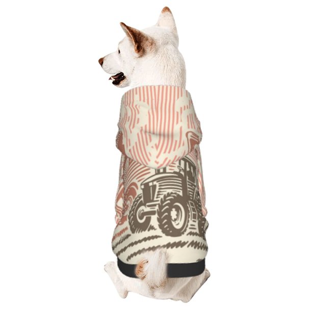 Fotbe Combine harvester working with tractor Sudadera con Estampado para Perros Pequeños – Suéter con Capucha para Mascotas, Tela Suave de Forro Polar con Bolsillo-X-Large