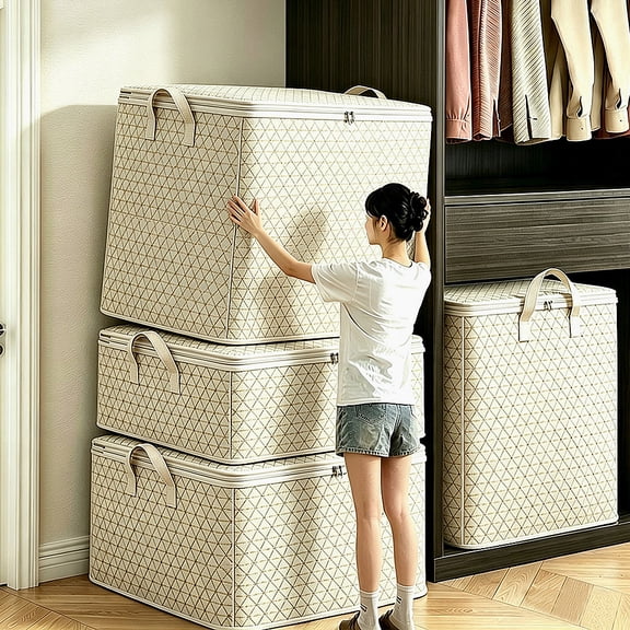 Djunllk Large Storage Bags, Closet Organizers and Storage, Clothes Storage Bins with Lids, Foldable Storage Containers with Reinforced Handles for Clothing, Blanket, Bedding, Comforter