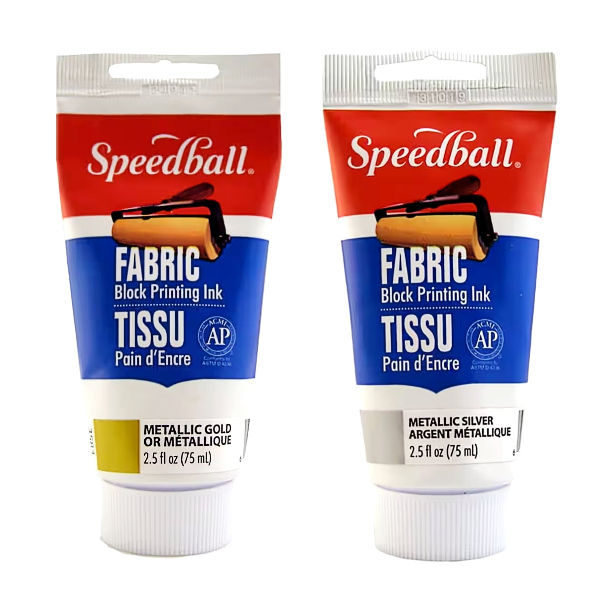 Speedball Fabric Block Printing Ink Metallic Gold and Silver 2.5 Oz, 2 Pack  Bundle 