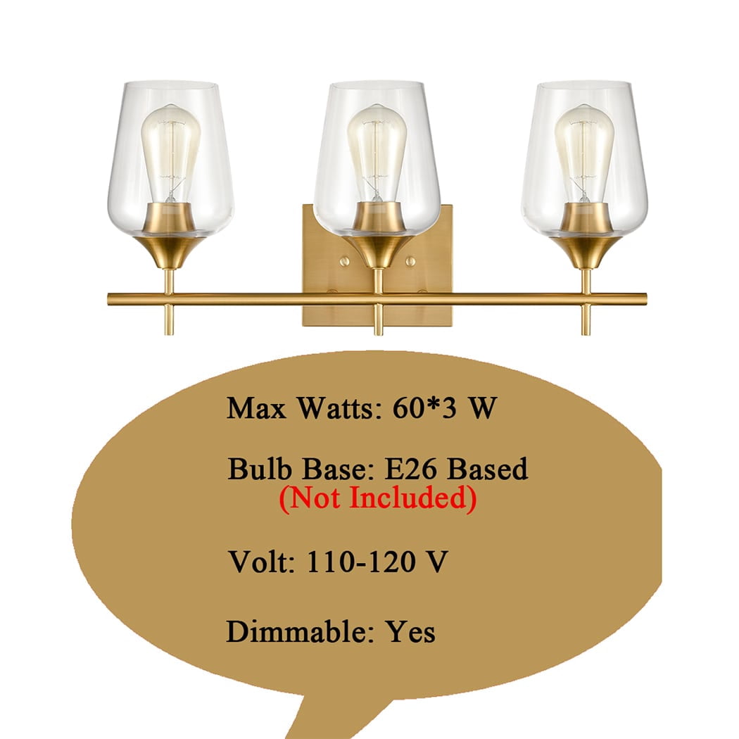 Fondavelle Modern Brass Wall Sconce Bathroom Vanity Light , 3-Bulbs