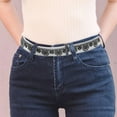thumbnail image 6 of Women Stretch Belt Adjustable Invisible Belts with Flat Buckle No Show Belts White Floral, 6 of 9