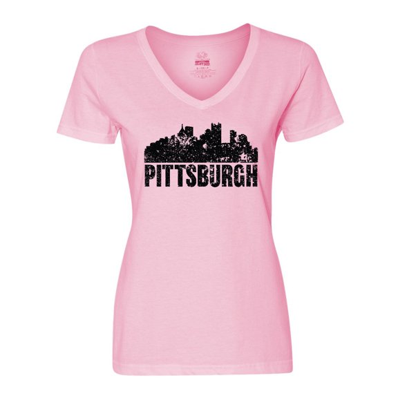 Inktastic Pittsburgh Skyline Grunge Women's V-Neck T-Shirt