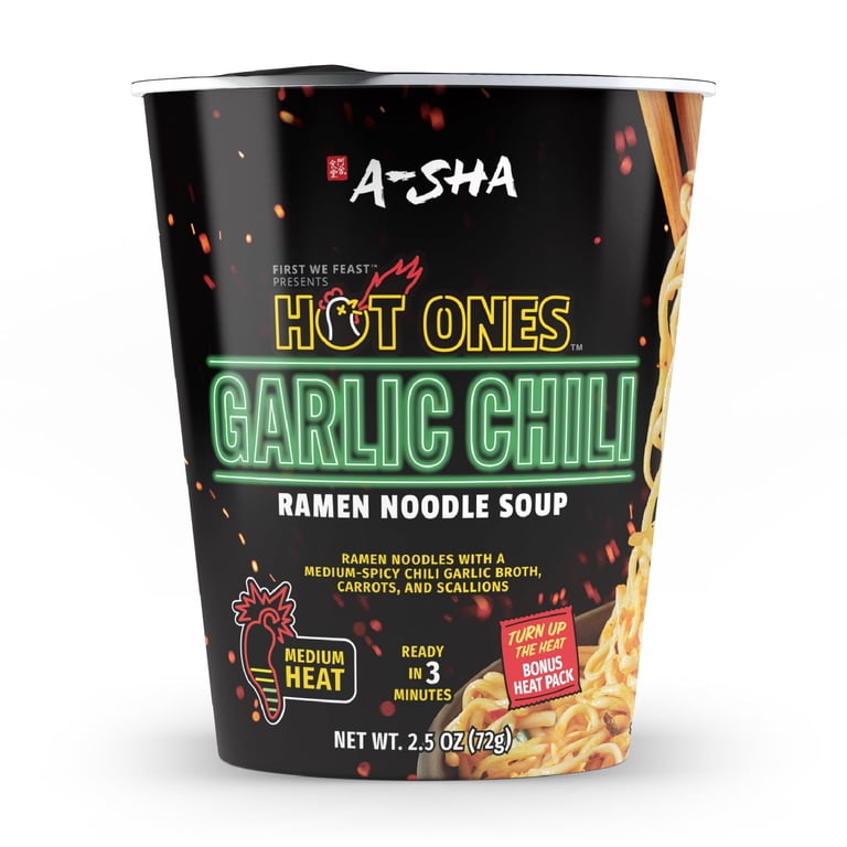 6 pack) Hot Ones x A-Sha Garlic Chili Ramen Noodle Soup - Walmart.com
