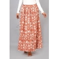thumbnail image 2 of Women Cotton Floral Foliage Style Maxi Skirt with Elastic Waist, Soft Versatile Floral Hand Block Print, Rust Orange XS, 2 of 6