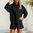 thumbnail image 2 of Arlun Sweatsuits for Women 2 Piece Solid Color Outfit Drop Shoulder Long Sleeve Hoodies with Pocket and Shorts Relaxed Fit Soft Comfortable Loungewear Matching Set Black XL, 2 of 4