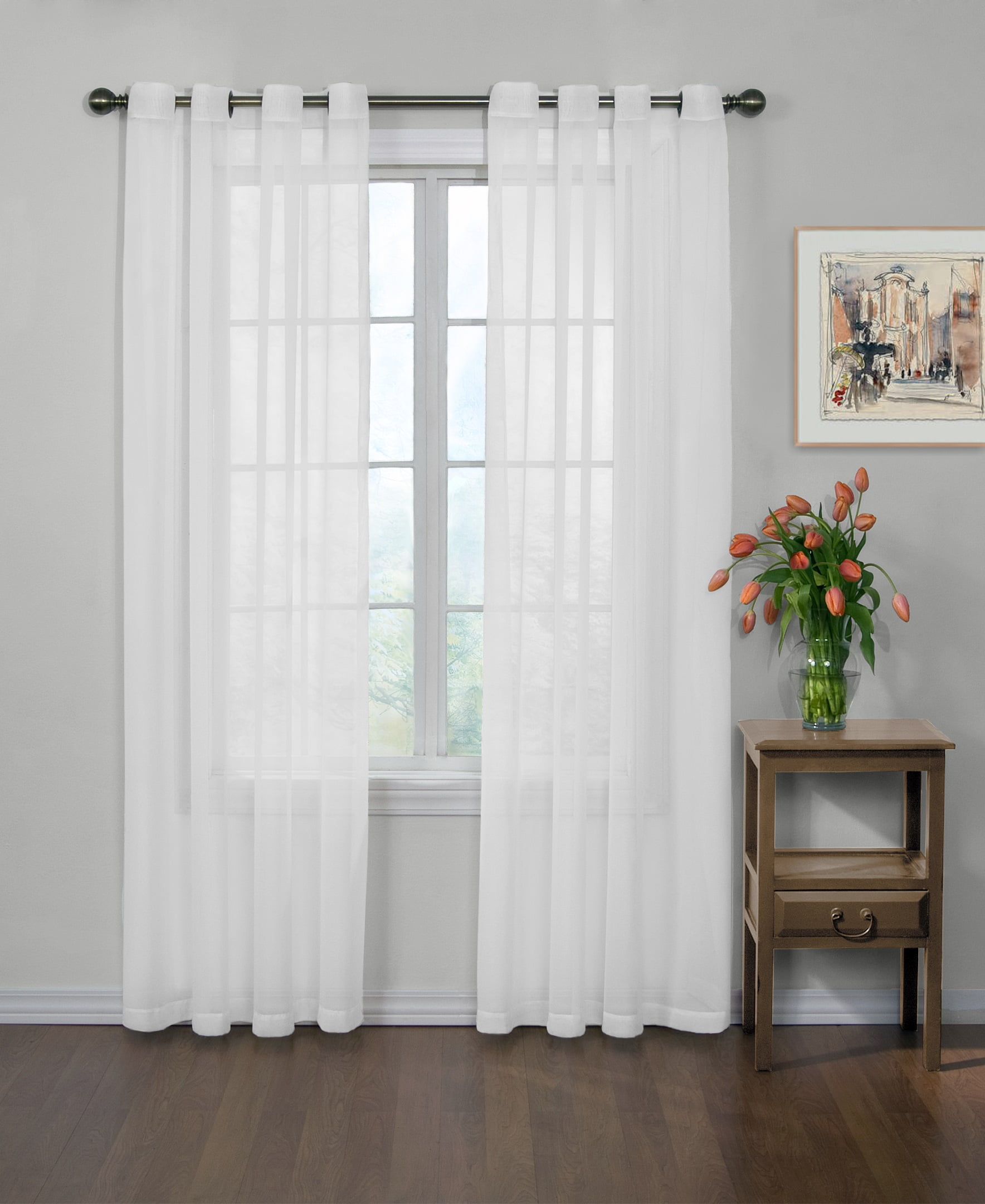 Arm&Hammer Curtain Fresh Odor-Neutralizing Sheer Voile Grommet Single Curtain Panel, White, 59 x 63