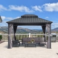 thumbnail image 4 of PURPLE LEAF 10' x 12' Permanent Hardtop Gazebo Aluminum Frame Gazebo with Galvanized Steel Double Roof, UV-Resistant for Backyard Patio Lawn and Garden, Netting & Curtains included - Grey, 4 of 15