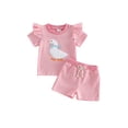 thumbnail image 1 of Toddler Baby Girl Shorts Set Goose Striped Short Sleeve Tops Shorts, 1 of 8
