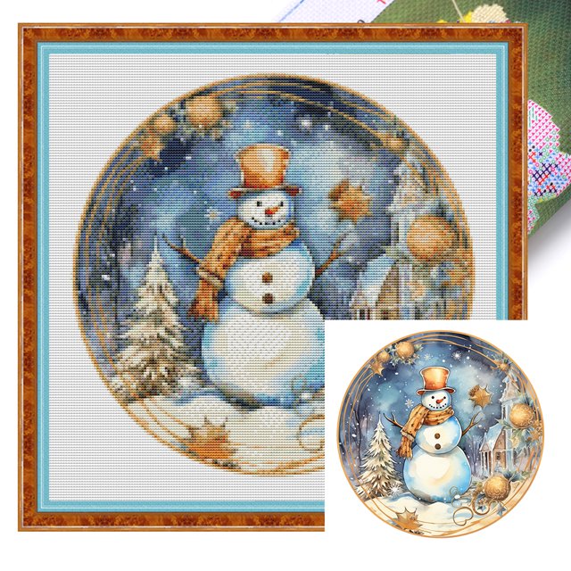 Kit Punto Cruz Con Muñecos Nieve Hilo Algodón Ecológico Bordado 18CT 30x30cm