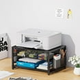 thumbnail image 2 of Metal Printer Stand for Desk with Storage Drawer and 2 Pen Holders, 2-Tier Desktop Organizer Printer Table for Home Office, Multi-Purpose Desk Organizer for Fax Machine Scanner Files(Black), 2 of 6