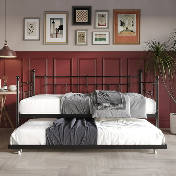 Castle Place Twin Metal Daybed with Trundle, Black, Contemporary Style