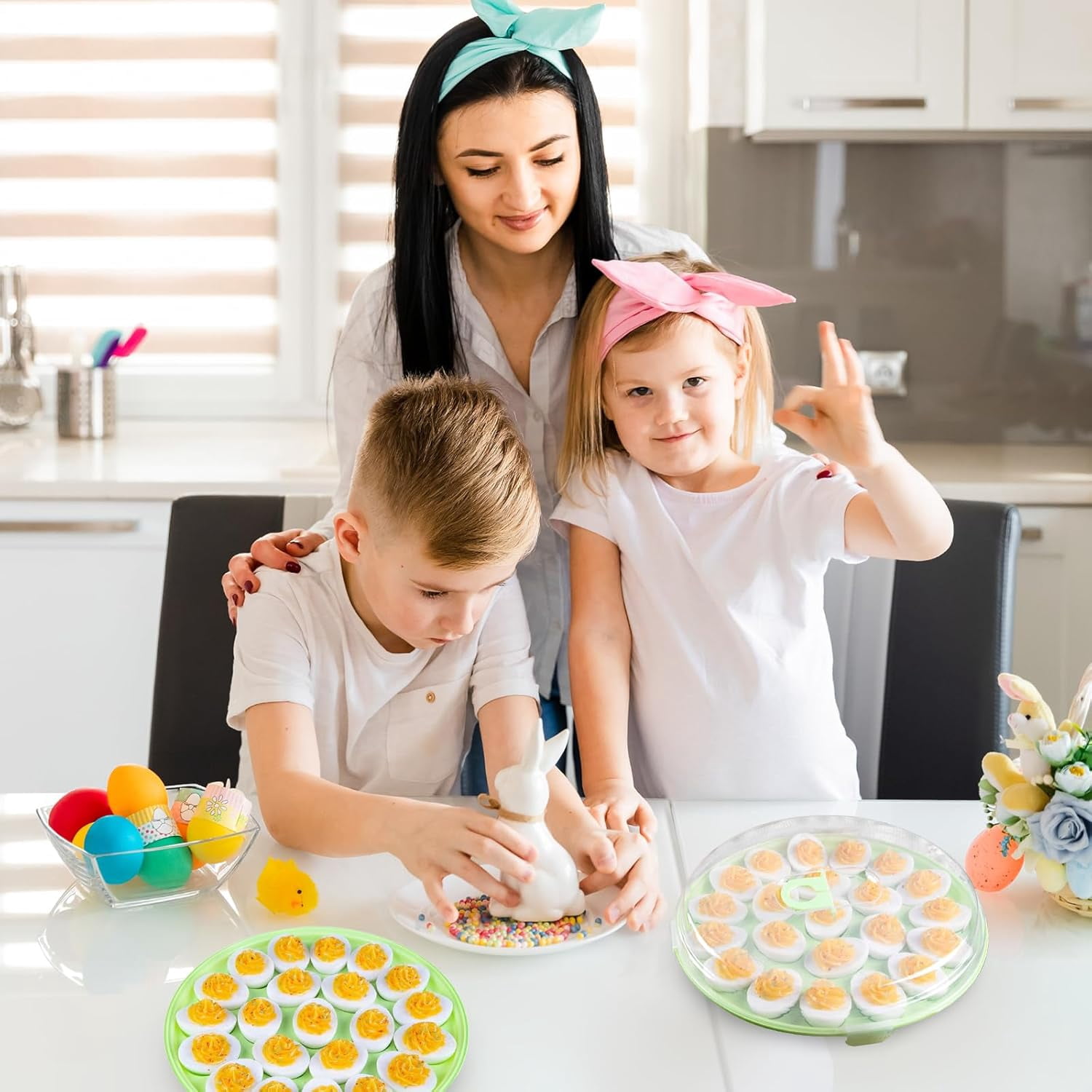 3-piece set with lid devil egg dish and tray -66 egg troughs, suitable for parties and home kitchens