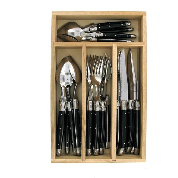 Andre Verdier Laguiole Debutant 24pc Flatware Set  Black Handle  France