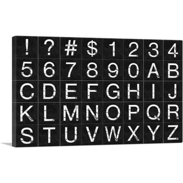 ARTCANVAS Marble Black & White Square Rectangle Full Alphabet Grid Canvas Art Print - Size: 26" x 18" (0.75" Deep)