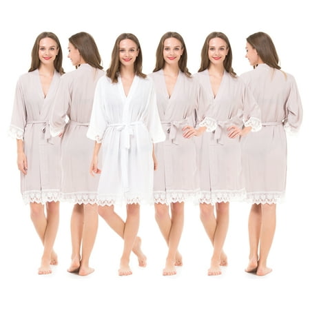

Mr & Mrs Right Bridesmaid Robes For Woman Soft Cotton 6 sets of 1 White Bride 5 Gray