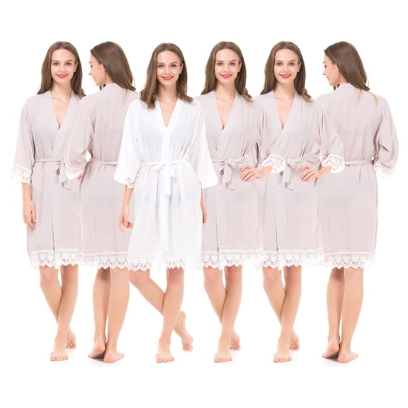 Mr & Mrs Right Bridesmaid Robes For Woman ,Soft Cotton ,6 sets of 1 White Bride ,5 Gray