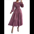 thumbnail image 2 of Vestido de Otoño para Invitada de Boda, con Mangas Largas, Volantes, Cuello Redondo, y Fluido. Púrpura S, 2 of 7