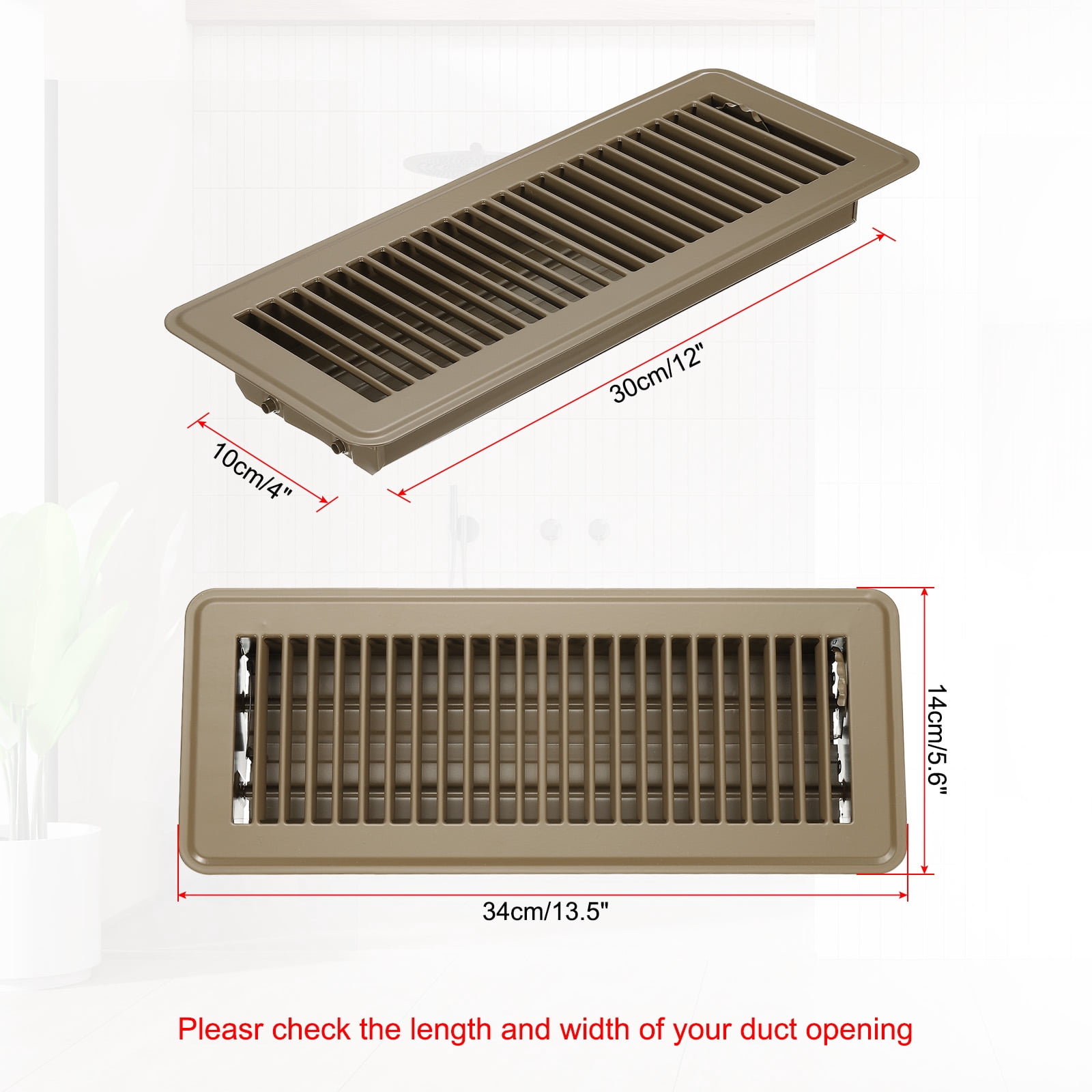 Uxcell 12 x 4 Inch Floor Register, 1pcs Heavy Duty Air Vent Cover Adjustable Floor Grates, Brown
